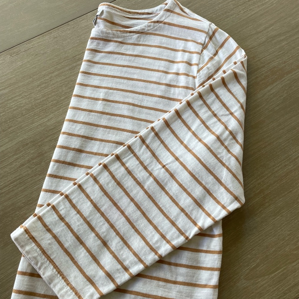 JCrew 3/4 sleeve striped tee, toffee colored stripe.